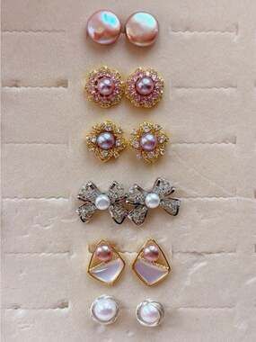 Pink Pearl and Crystal Stud Earrings - Elegant Women's Jewelry